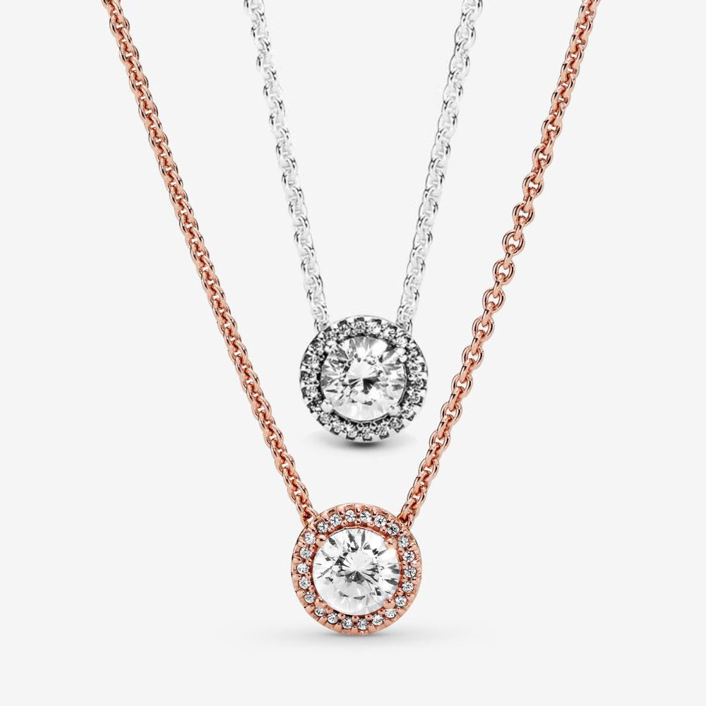 Round Sparkle Halo Necklace Classic Elegance Necklace 925 silver diamond Product rose gold 396240CZ