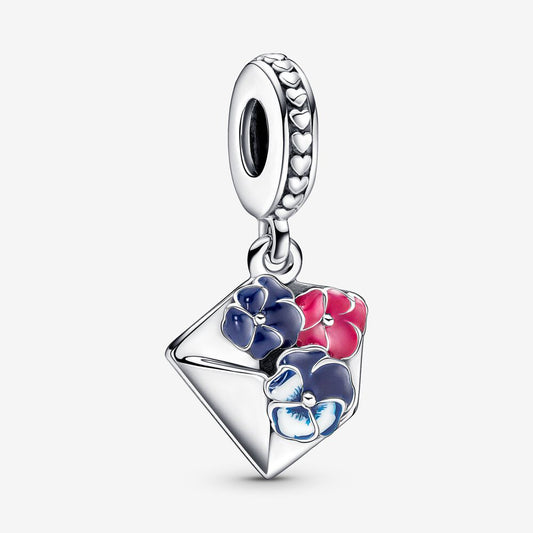 【Moments】PAN Pansy Flower Envelope Dangle Charm 790787C01 pendant 925 silver pansies symbolize love