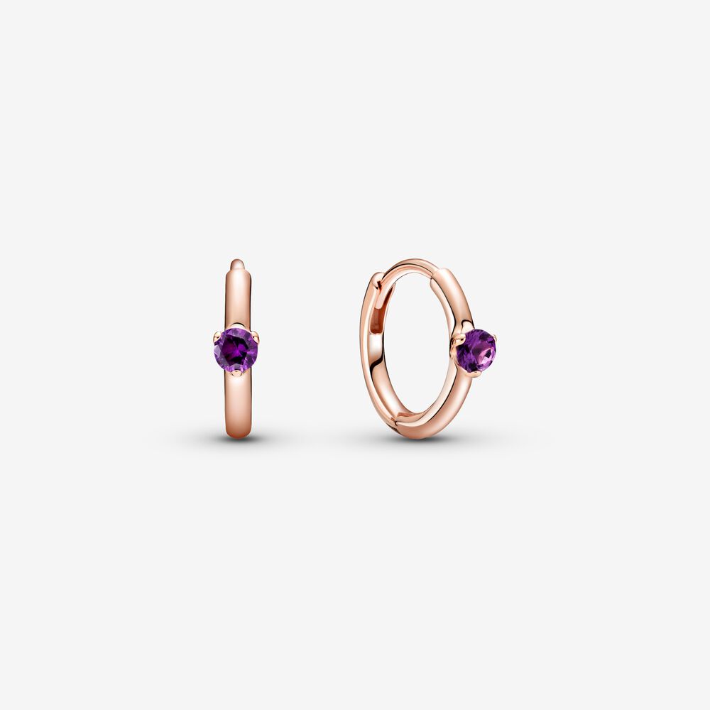 PAN Light Blue Pink Purple Solitaire Huggie Hoop Earrings 289304C01 289304C02 289304C03 Rose gold