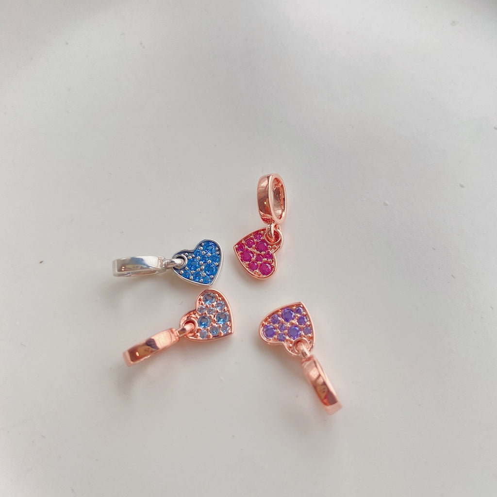 【Moments】Pan Light Blue/Purple/Red  Pavé Tilted Heart Dangle Charm Rose gold  925 silver 789404C01