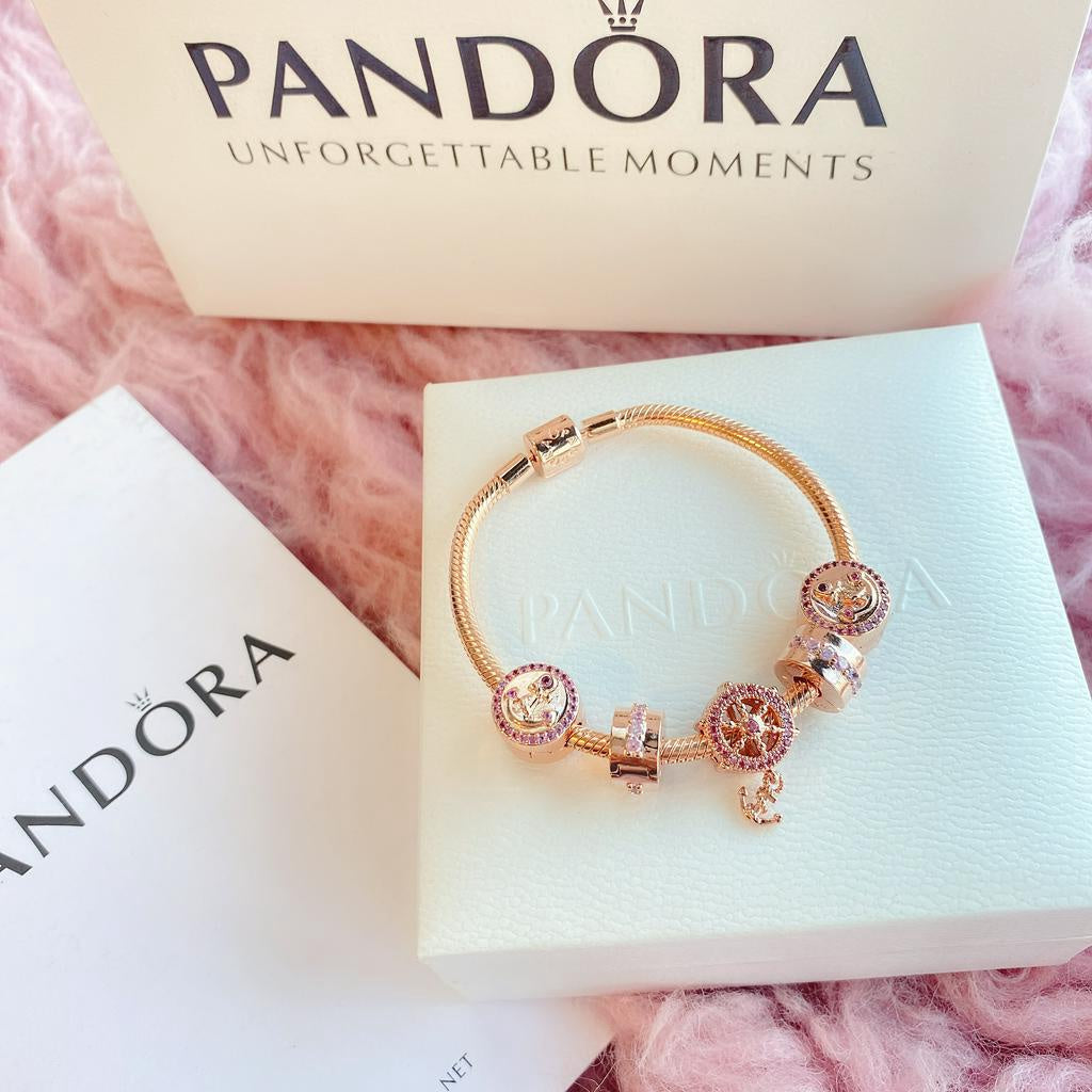 【Moments】PAN Rose Sparkling Pink Anchor Clip Charm 789019C01 Pink Stone