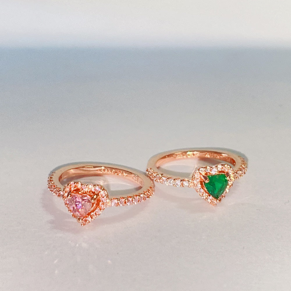 PAN Elevated Heart Ring 925 silver women diamond silver rose gold blue pink green ring