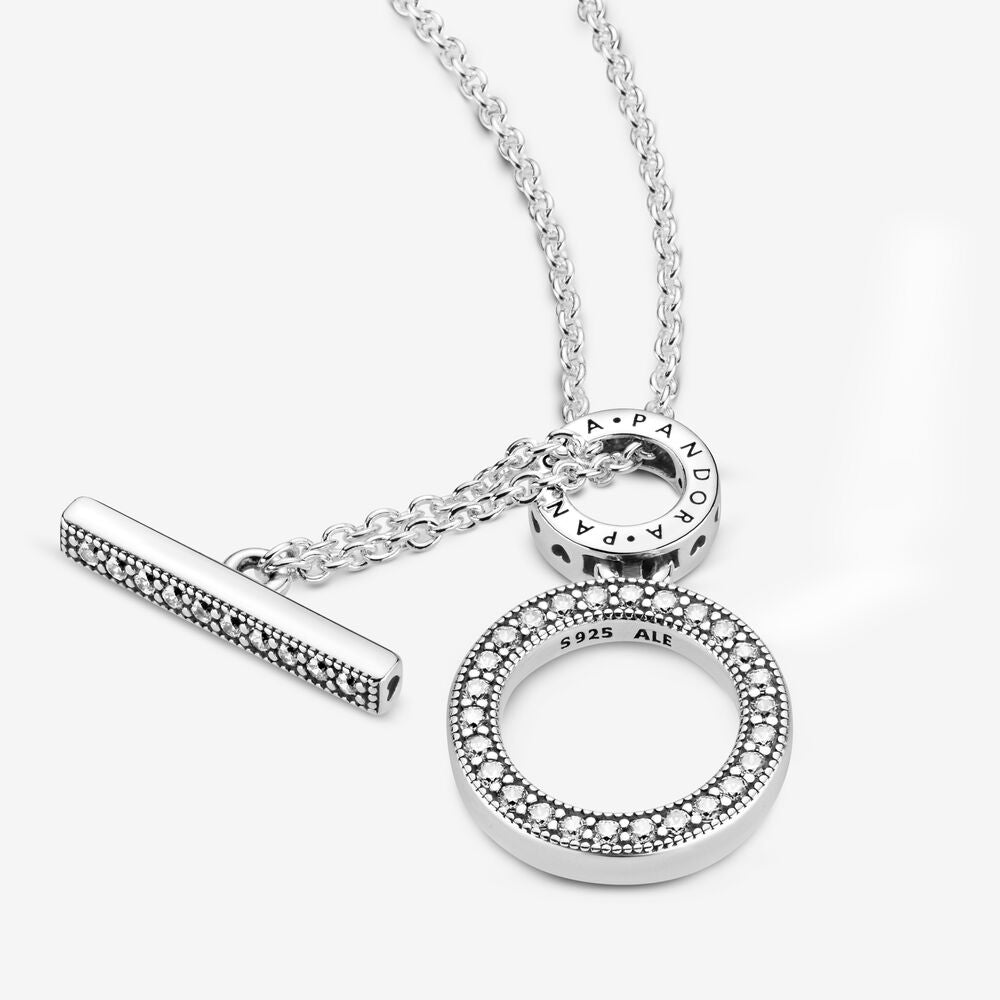 PAN Logo and Circles T-bar Necklace 399039C01 925 silver  for women diamond