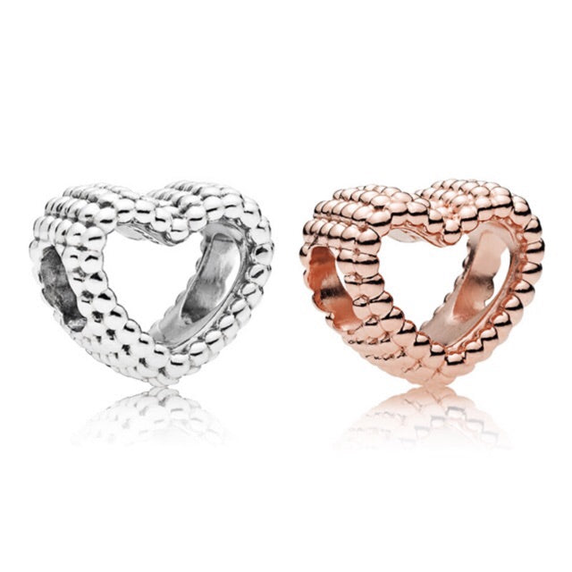 【Moments】Rose Beaded Heart Charm 925 silver rose gold pendant 787516  797516