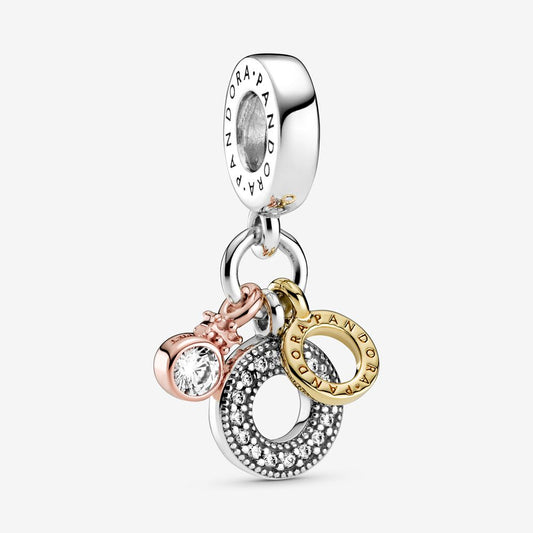 【Moments】PAN Triple Monogram & Logo Dangle Charm 799044C01 925 rose gold LOGO pendant charm 2020 new