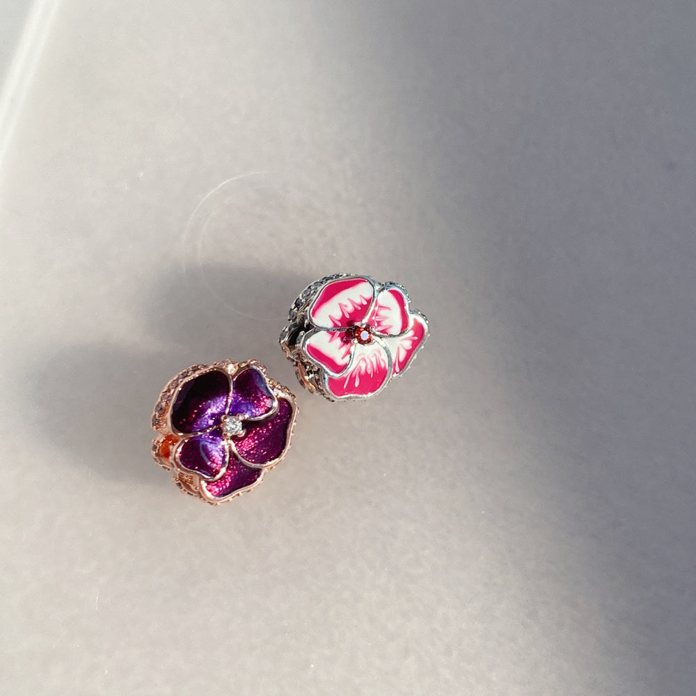 【Moments】PAN Deep Purple Pansy Flower Charm 780777C01 Rose gold 925 silver pink blue 790777C01 790777C02