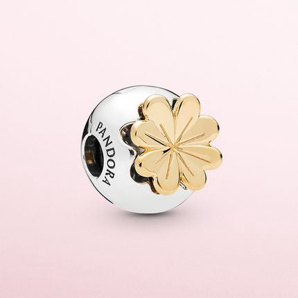 【Moments】Shining Clover clip charm two-tone 925 silver luck for pan 768000CZ