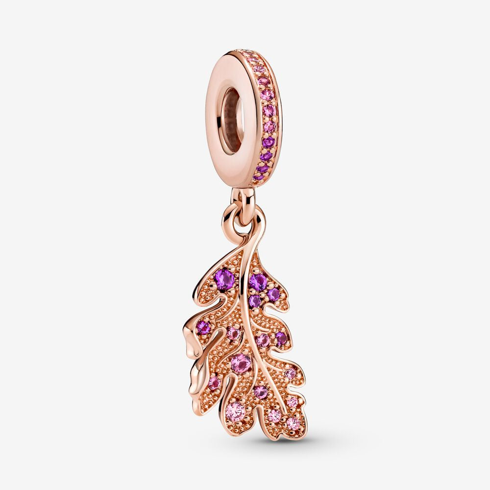 【Moments】Pan Oak Leaf Dangle Charm 789552C01 Clear pink rose gold pendant