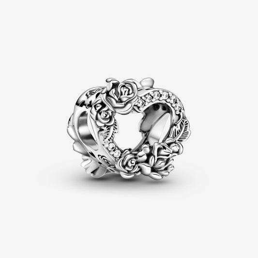 【Moments】Pan Open Heart & Rose Flowers Charm 799281C01 925 Silver 2021 Valentine's Day