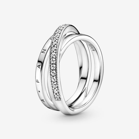 PAN Crossover Pavé Triple Band Ring  Diamond 925 Silver for women  men 199057C01