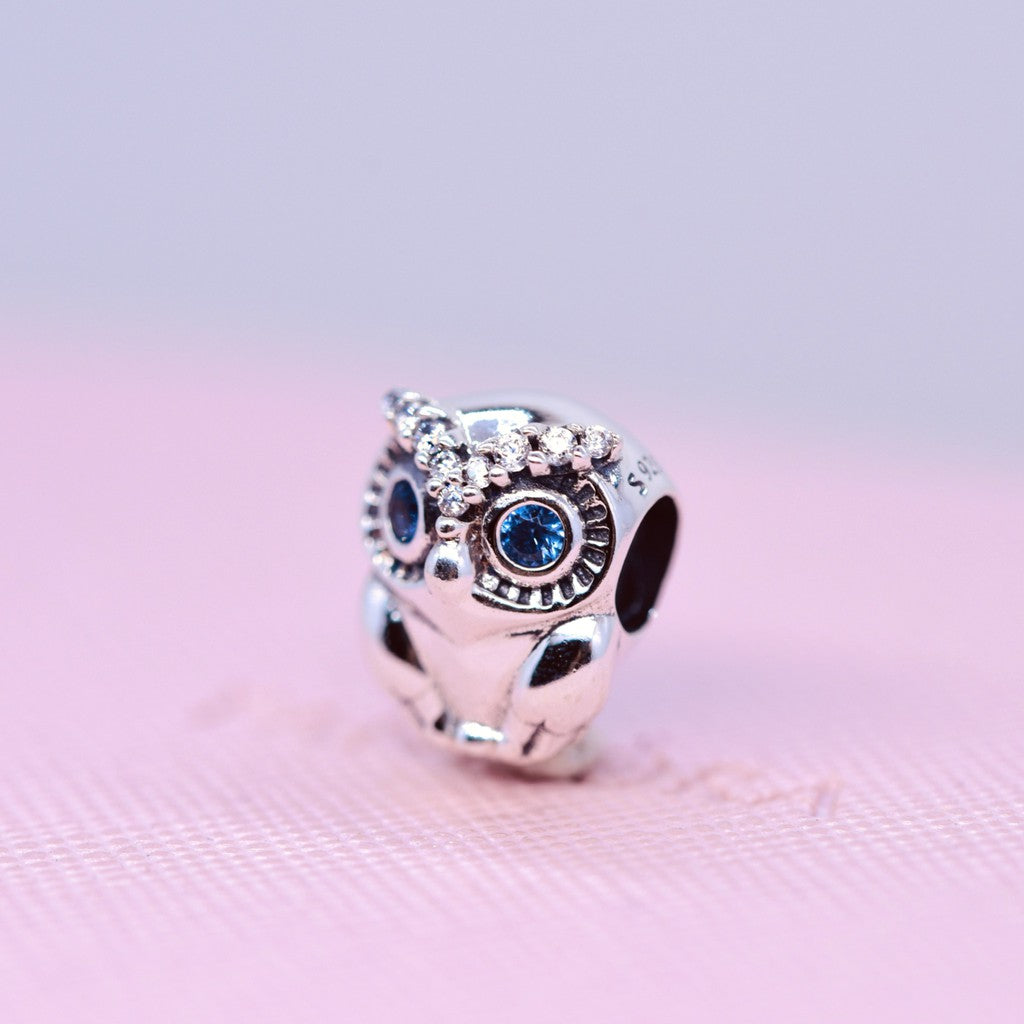 【Moments】Sparkling Owl Charm Knowledge animal 925 Silver Blue 798397NBCB