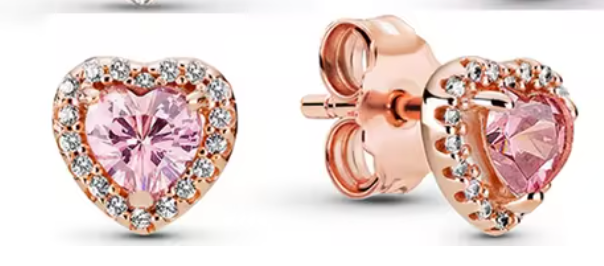 Pan Rose gold Elevated Heart Stud Earrings 925 silver for women diamond with box 288427C01 259137C01