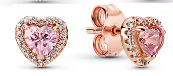 Pan Rose gold Elevated Heart Stud Earrings 925 silver for women diamond 288427C01 259137C01