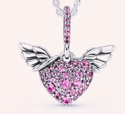 【Moments】Pan Pavé Heart and Angel Wings Charm 925 Silver for women pendant 398505C01 398505C02