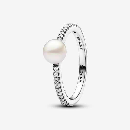 Pan  Timeless Treated Freshwater Cultured Pearl & Pavé Ring in sterling silver 193158C01