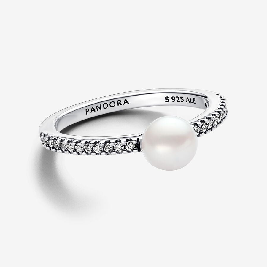 Pan  Timeless Treated Freshwater Cultured Pearl & Pavé Ring in sterling silver 193158C01