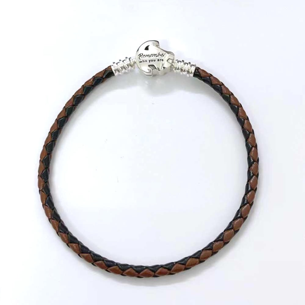 【Moments】Pan Disney The Lion King Clasp Pandora Moments Braided Leather Bracelet 593361C01 Brown 925 silver