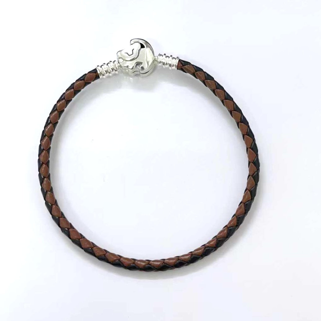 【Moments】Pan Disney The Lion King Clasp Pandora Moments Braided Leather Bracelet 593361C01 Brown 925 silver