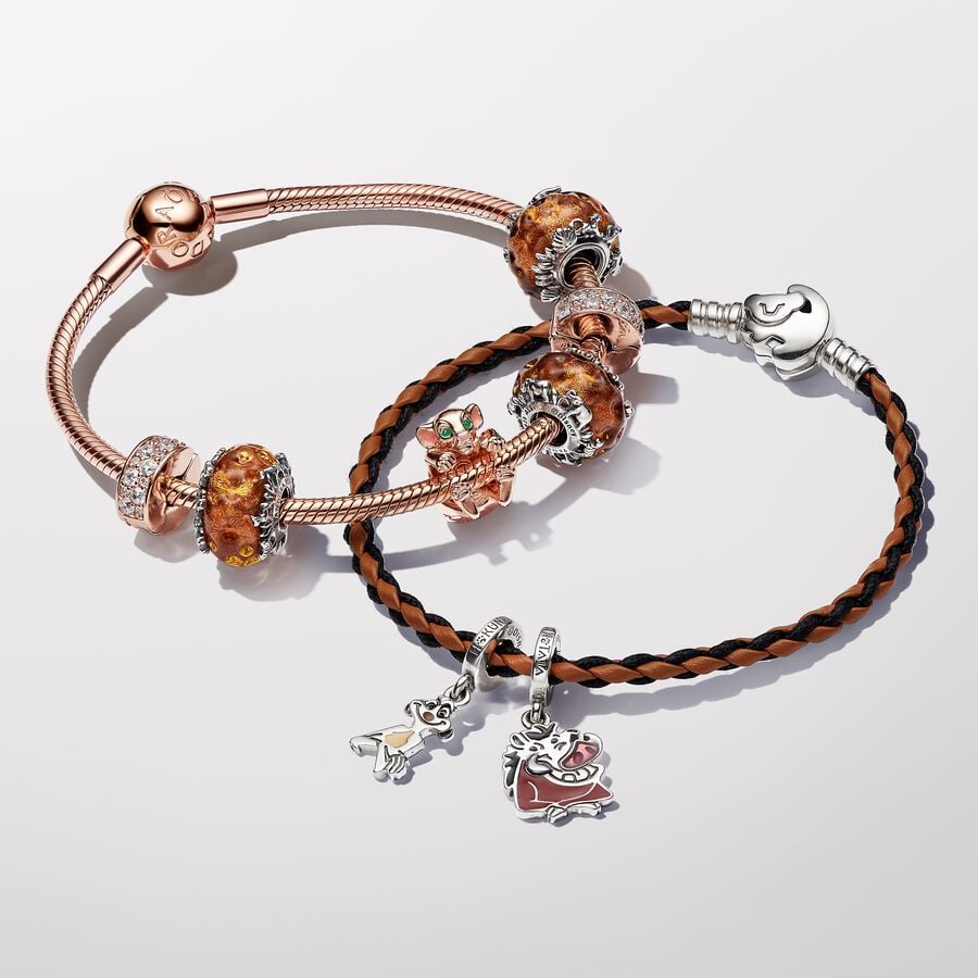 【Moments】Pan Disney The Lion King Clasp Pandora Moments Braided Leather Bracelet 593361C01 Brown 925 silver