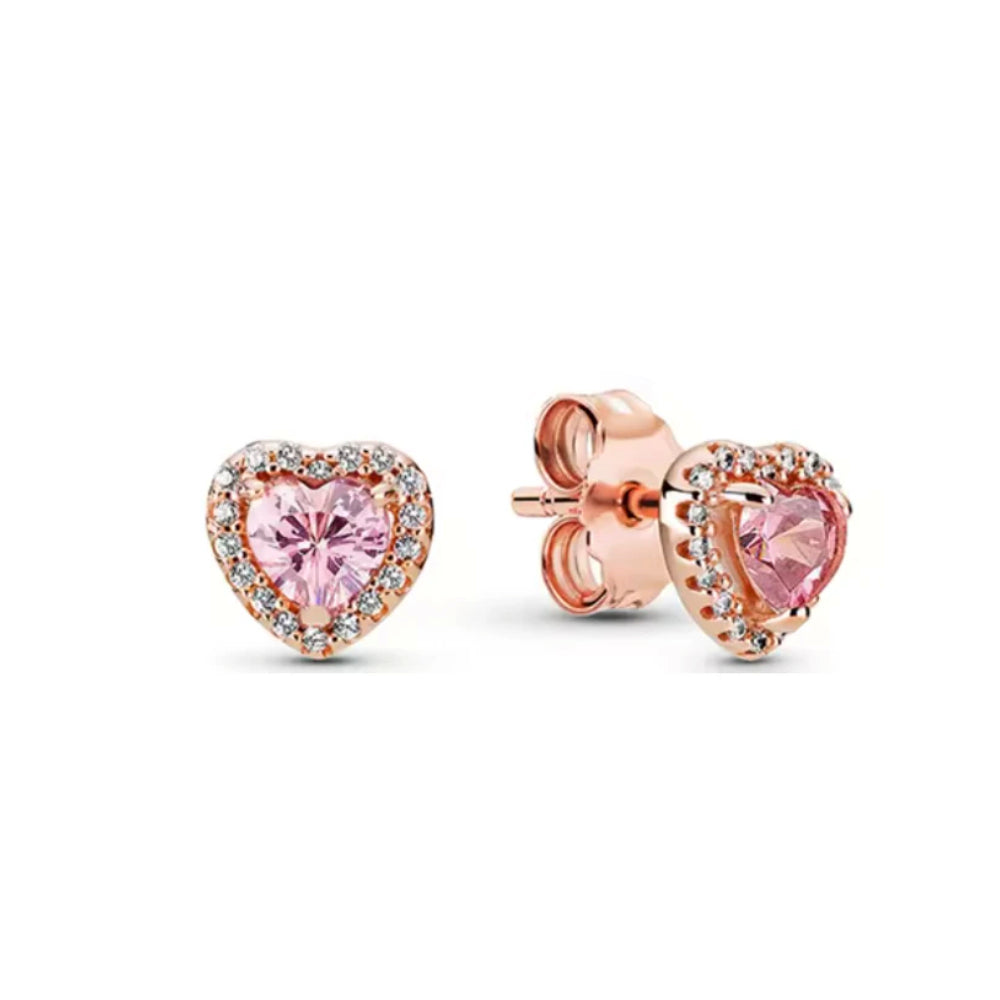Pan Rose gold Elevated Heart Stud Earrings 925 silver for women diamond with box 288427C01 259137C01