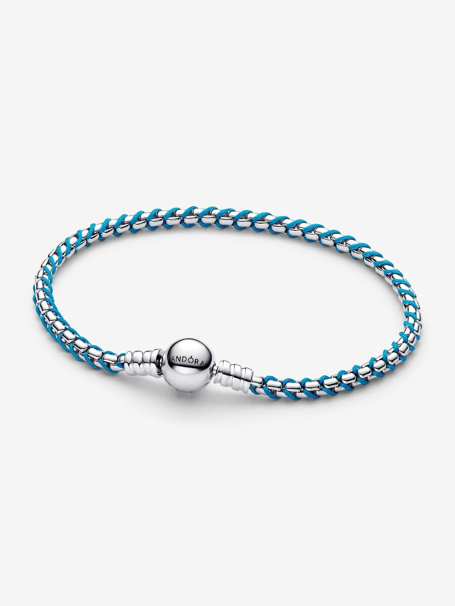 【MOMENTS】PAN Blue Cord Snake Chain Bracelet 593816C01 925 Sterling Silver Blue