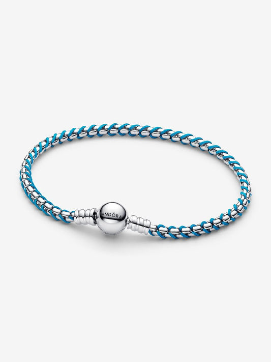 【MOMENTS】PAN Blue Cord Snake Chain Bracelet 593816C01 925 Sterling Silver Blue