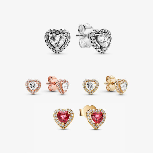 Pan Rose gold Elevated Heart Stud Earrings 925 silver for women 288427C01 259137C01 268427C02