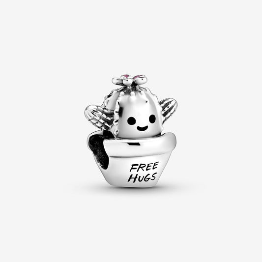 【Moments】Pan Free Hugs Cactus Charm 798786C01  with pink flower Cartoon plant 925 Silver