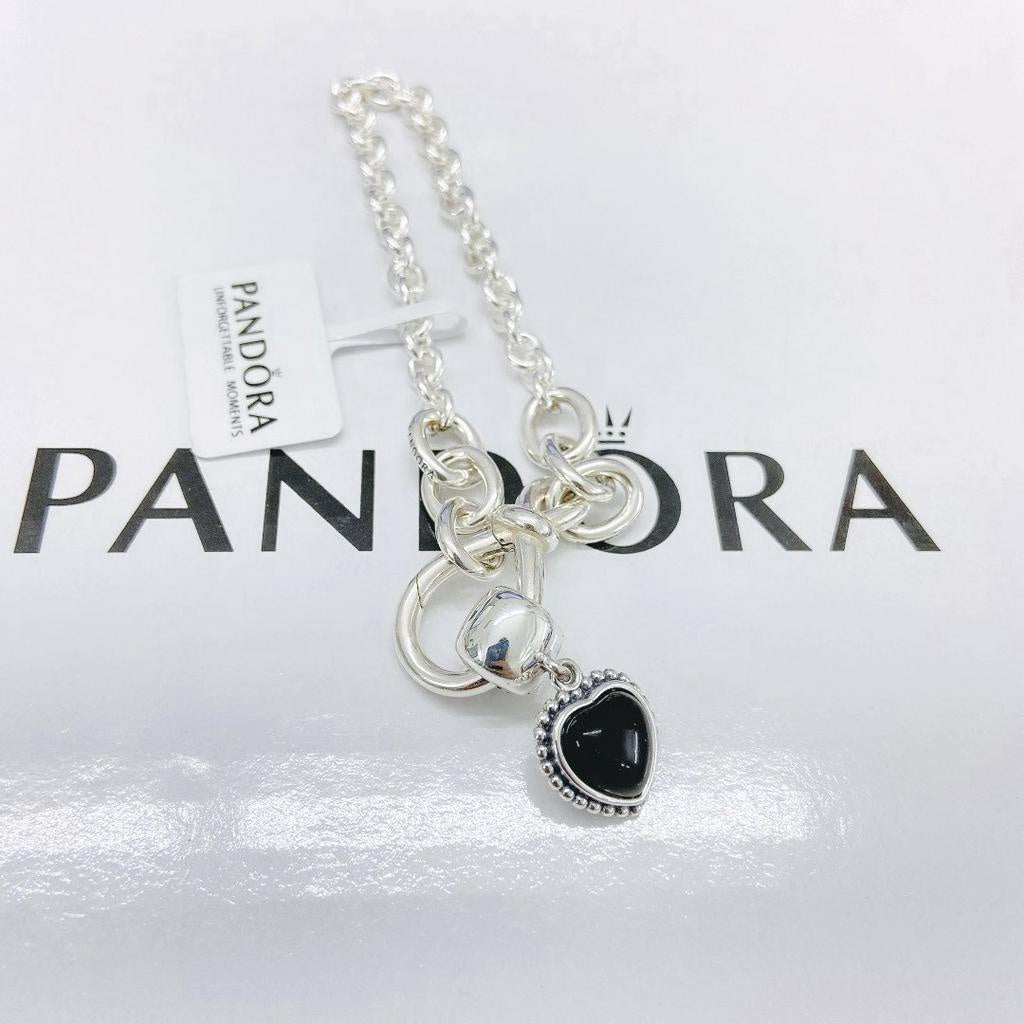 【Moments】PAN black onyx heart pendant clip Dangle charm 791046ON 925 silver sterling