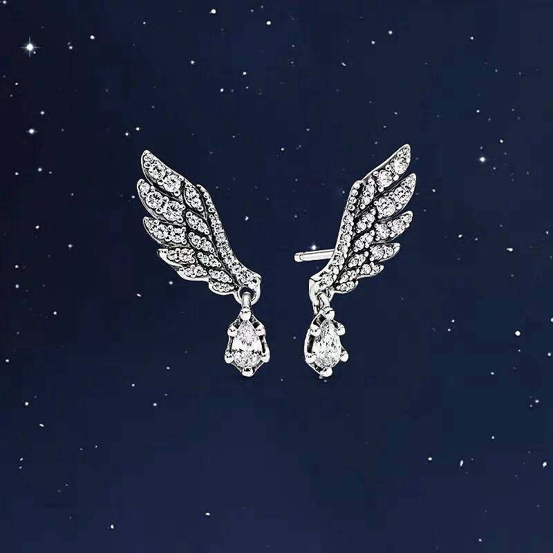 Pan Dangling Angel Wing Stud Earrings 925 silver for women diamond 298493C01