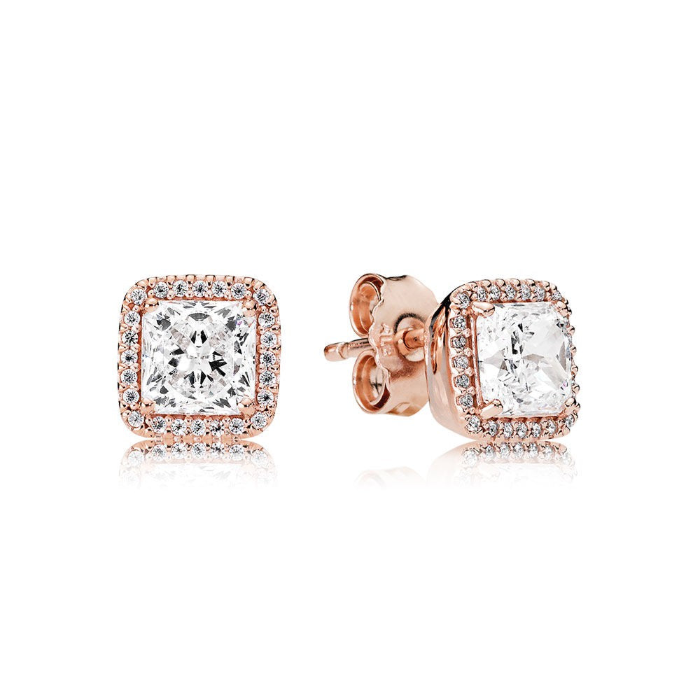 Pan Square Sparkle Halo Stud Earrings Classic Rose gold earrings 925 silver diamond silver gold 280591CZ  290591CZ 250327CZ