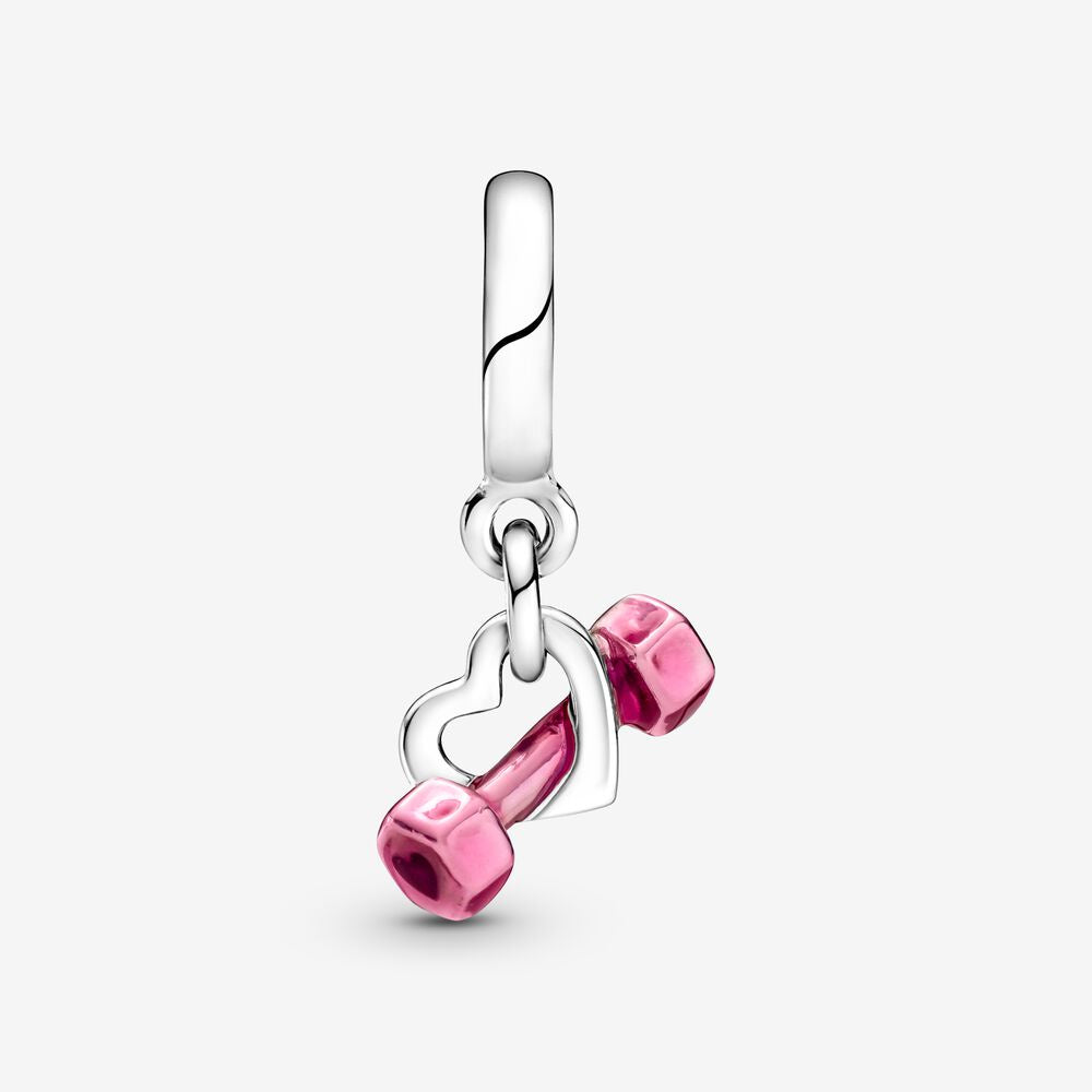 【Moments】Pan Dumbbell & Heart Dangle Charm pink 799545C01 sports fitness 925 silver pendant 2021