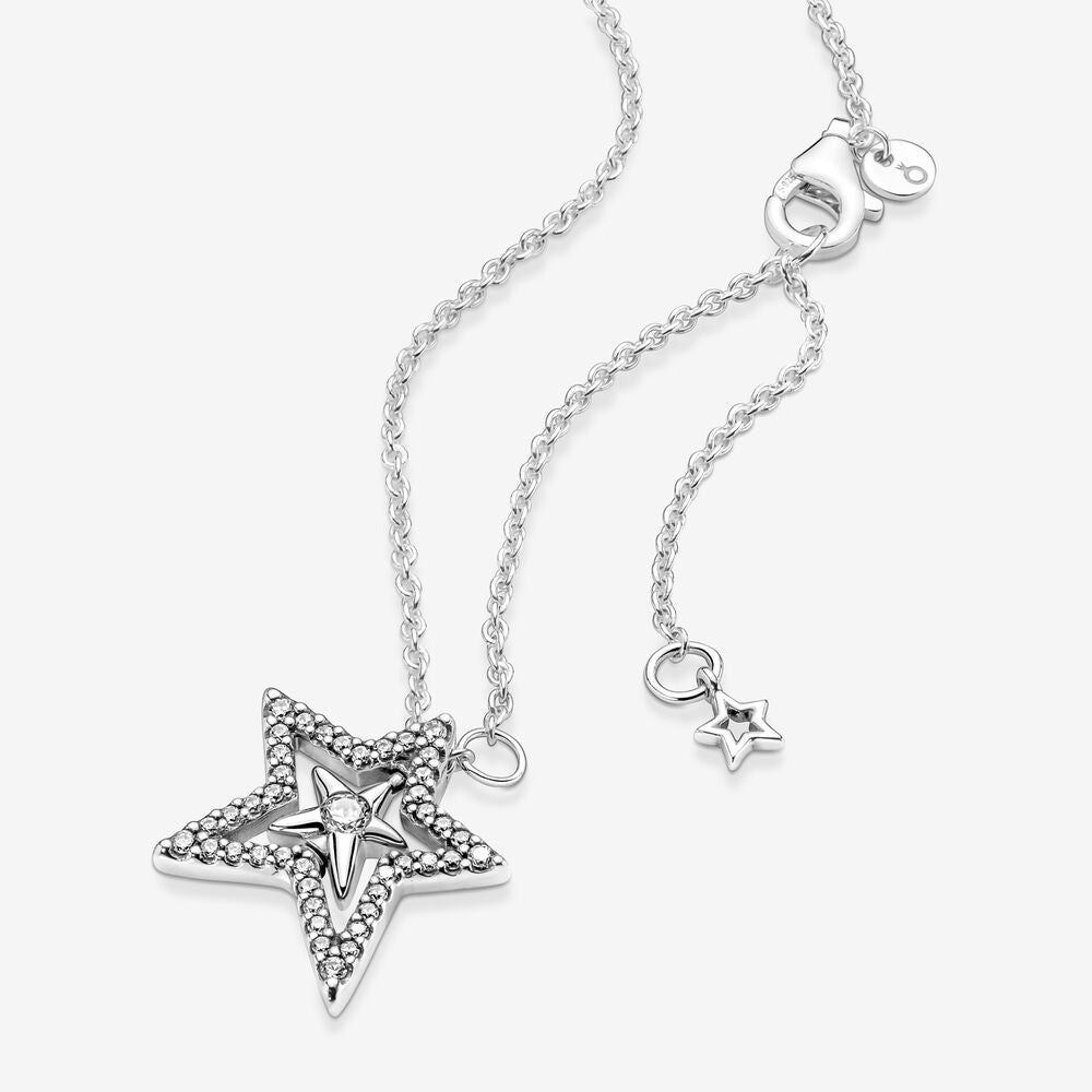 PAN Pavé Asymmetric Star Collier Necklace 925 Silver Necklace 390020C01 pendant chain