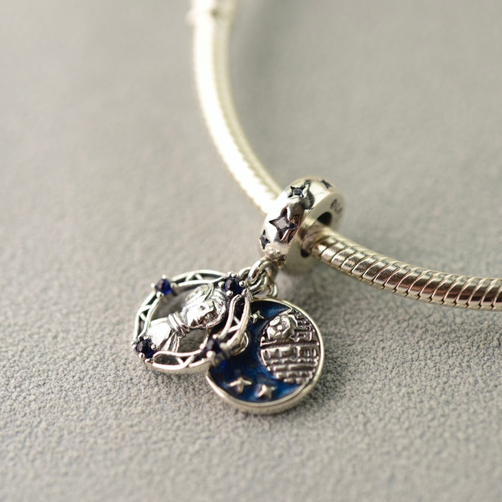 【Moments】St** Wa** x PAN Princess Leia Double Dangle Charm blue pendant 799251C01 925 silver