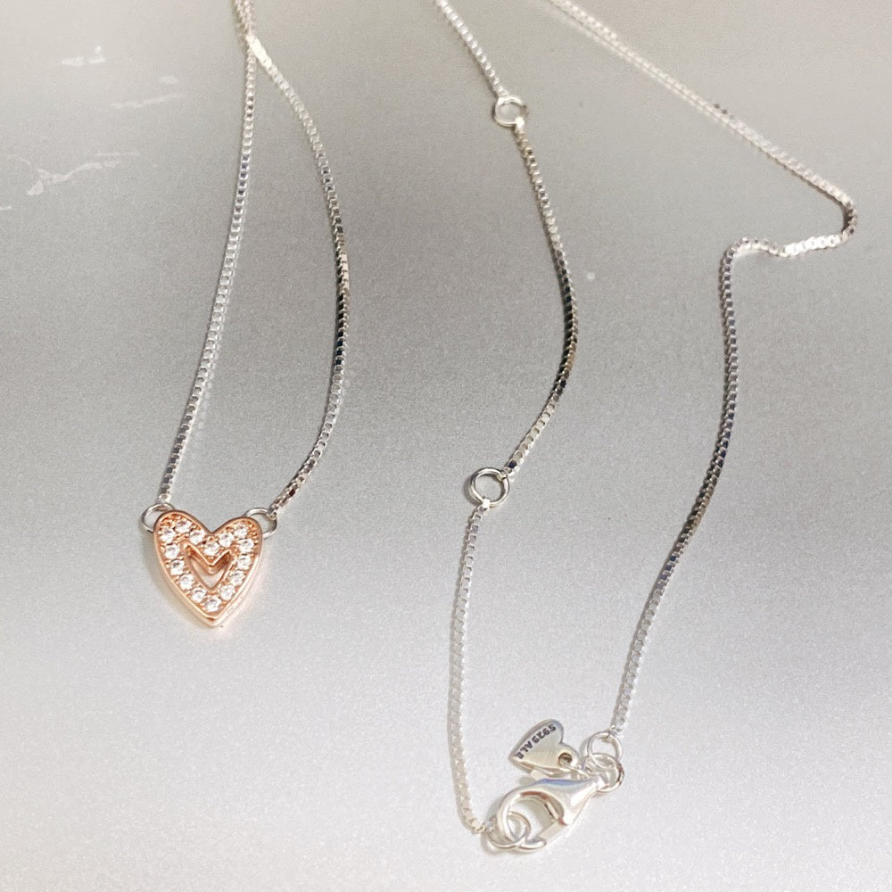 Pan Sparkling Freehand Heart Necklace and Earring Set 925 silver Rose gold two-tone 380089C01