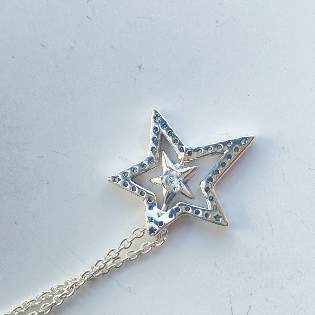 PAN Pavé Asymmetric Star Collier Necklace 925 Silver Necklace 390020C01 pendant chain