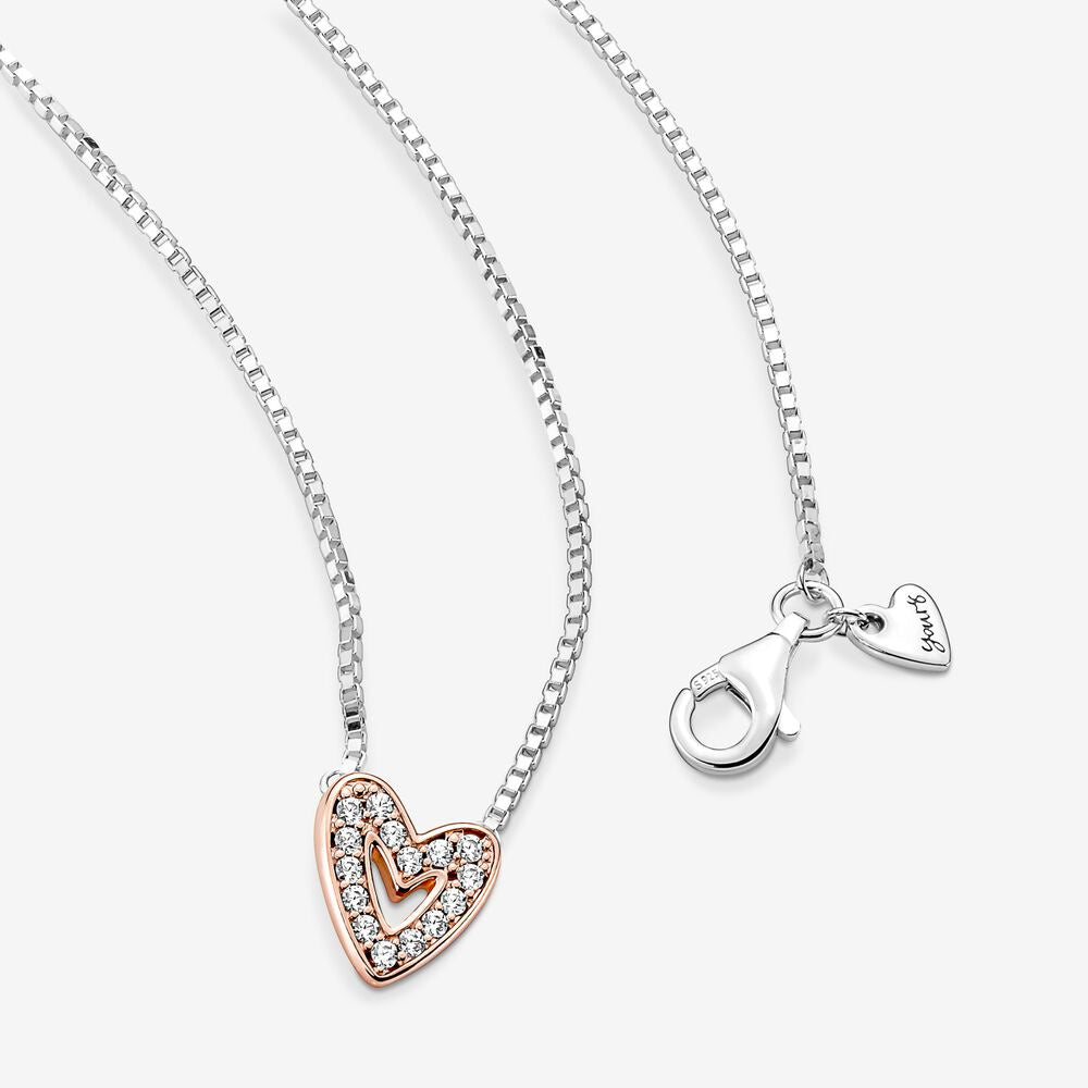 Pan Sparkling Freehand Heart Necklace 925 silver circle diamond Necklac 380089C01 rose gold heart