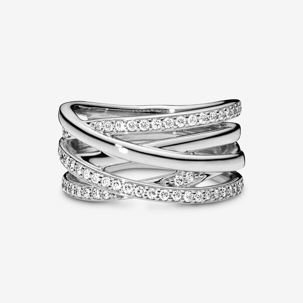 Pan Sparkling & Polished Lines Ring 925 silver 190919CZ