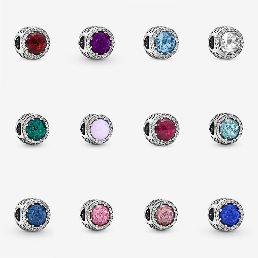 PAN【Moments】Sparkling Clear Charm 925 Silver birthstone Pink red blue Green purple white Bracelet birthday