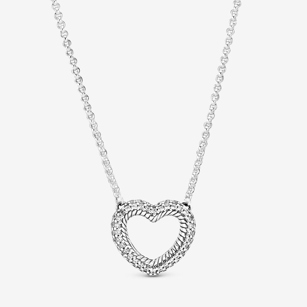 PAN  Pavé Snake Chain Pattern Open Heart Collier Necklace 925 silver diamond 399110C01