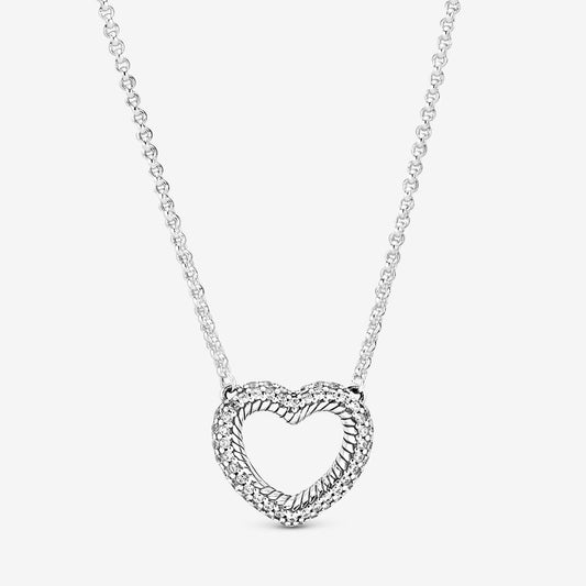 PAN  Pavé Snake Chain Pattern Open Heart Collier Necklace 925 silver diamond 399110C01