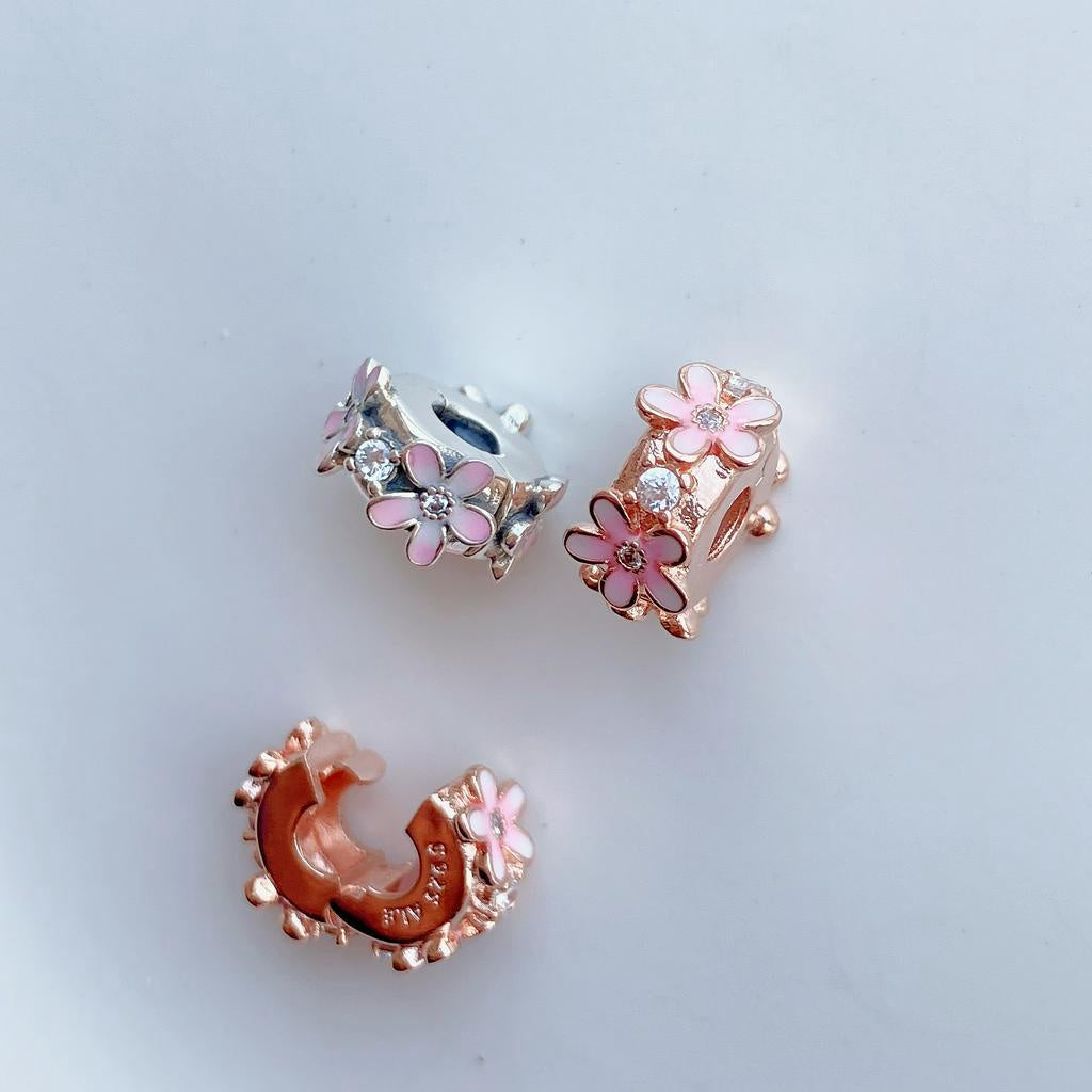 【Moments】Pan Pink Daisy Flower Clip Charm 798809C01 925 silver rose gold 788809C01