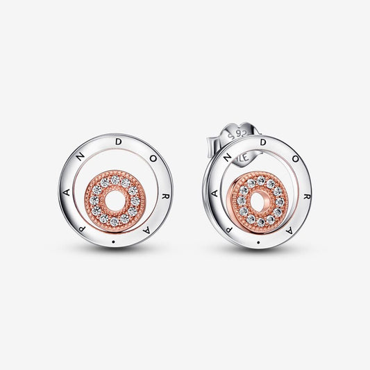 PAN Signature Two-tone Logo Circles Stud Earrings 282314C01 Rose gold 925 Sterling silver earrings