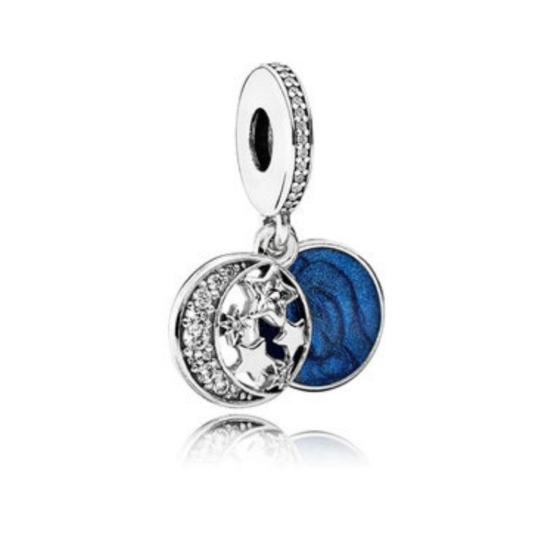 【Moments】PAN Vintage Night Sky Hanging Charm 925 silver Moon blue pendant for pan 791993CZ