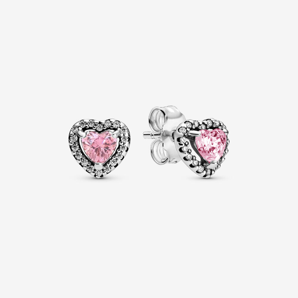 Pan Rose gold Elevated Heart Stud Earrings 925 silver for women diamond with box 288427C01 259137C01