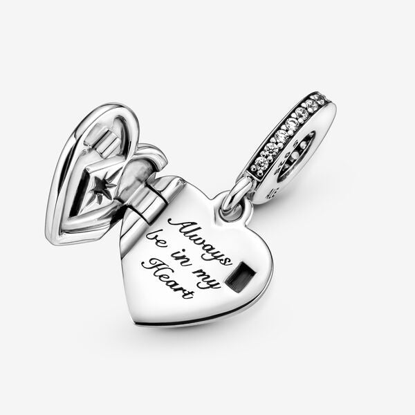 【Moments】Pan Openable Heart Locket Dangle Charm 799537C01 Clear 925 silver pendant