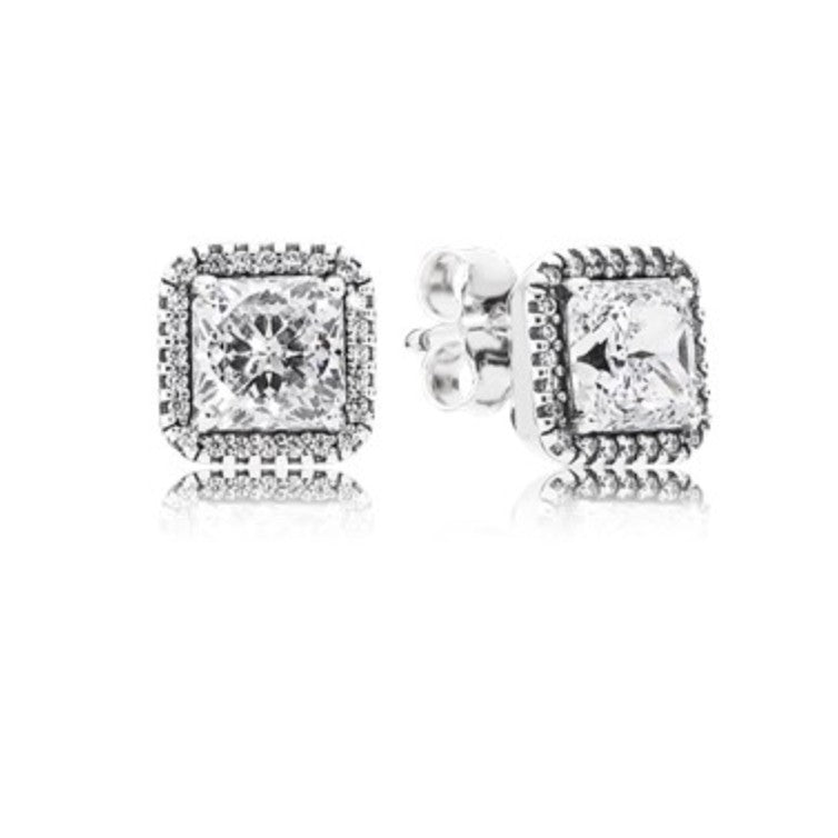 Pan Square Sparkle Halo Stud Earrings Classic Rose gold earrings 925 silver diamond silver gold 280591CZ  290591CZ 250327CZ