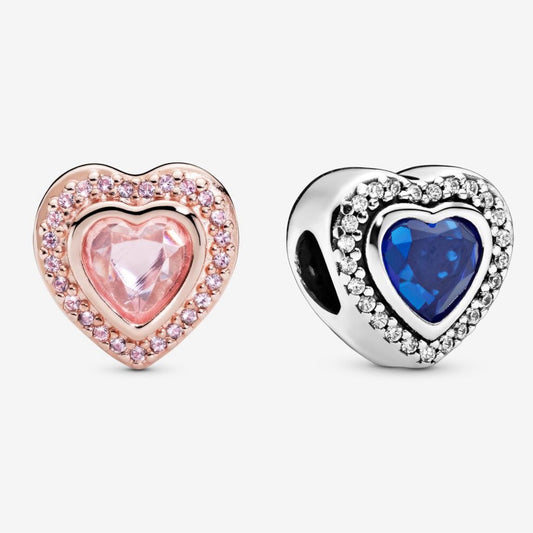 【Moments】 Sparkling Pink Heart Charm Rose gold blue 925 Silver rose gold blue 787608NPM 797608NANB