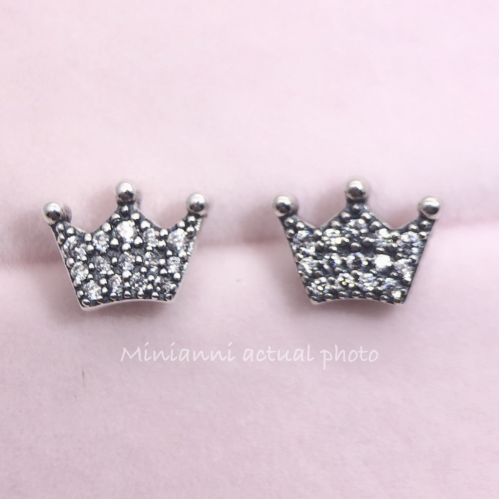 Pink Crown Stud Earrings Enchanted Crowns Earrings Diamond 925 silver Earring girl women kids 287127NPO 297127CZ