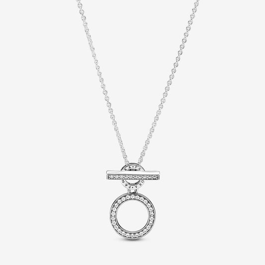 PAN Logo and Circles T-bar Necklace 399039C01 925 silver  for women diamond